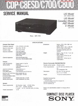 Sony CDP-C8ESD CDP-C700 CDP-C800 Service Manual PDF Free Download