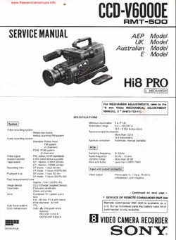Sony CCD-V6000E HI 8 PRO Service Manual PDF Free Download