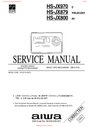 Aiwa HS-JX970 HS-JX879 HS-JX800 Service Manual PDF Free Download