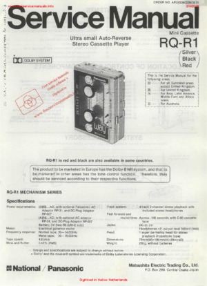 Panasonic RQ-R1 Service Manual PDF Free Download