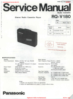 Panasonic RQ-V180 Service Manual PDF Free Download