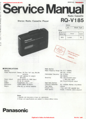 Panasonic RQ-V185 Service Manual PDF Free Download