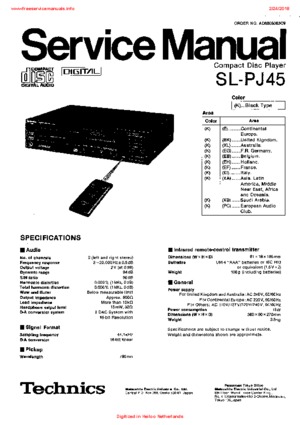 Technics SL-PJ45 Service Manual PDF Free Download
