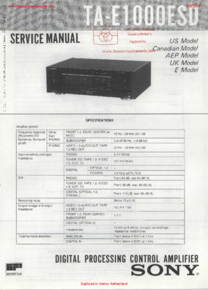 SONY TA-E1000ESD デジタルプリアンプ　動作確認済・リモコン・取説 Sony TA-E1000ESD Service Manual PDF Free Download