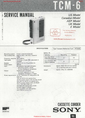 Sony TCM-6 Service Manual PDF Free Download