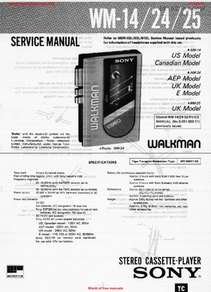 SONY WM-AF42 WM-BF42 Service Manual download, schematics, eeprom