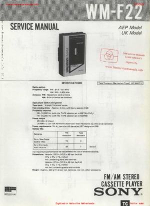 SONY WM-AF42 WM-BF42 Service Manual download, schematics, eeprom